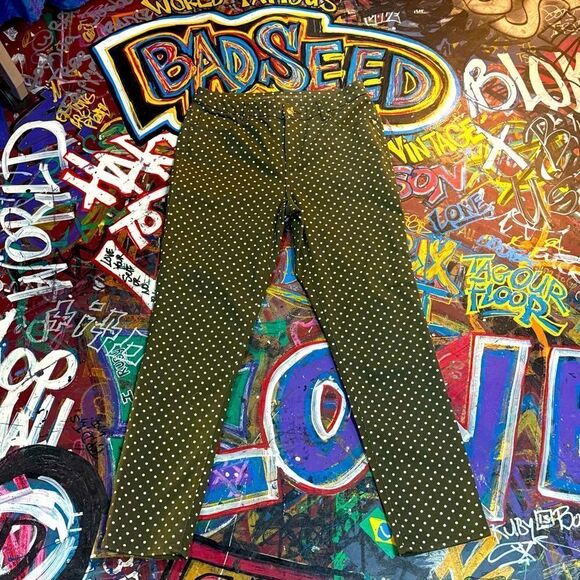 Chico’s Green pants with white polka dots Ankle tapered jeans. Soft and flexible - Picture 1 of 13